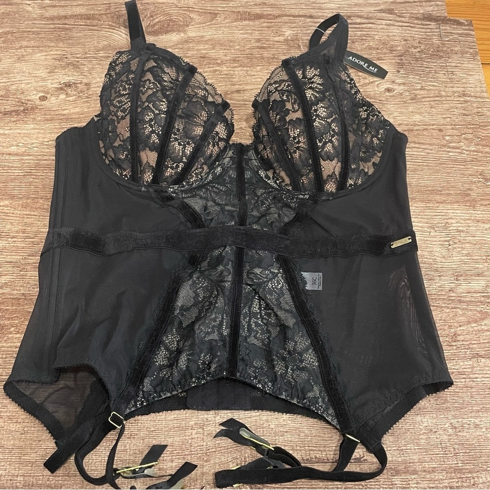 NWT Adore Me Black and Tan Lace Bustier Corset Size 36C
